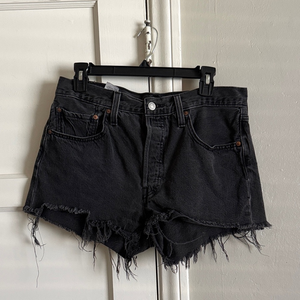 Black Distressed Denim Shorts